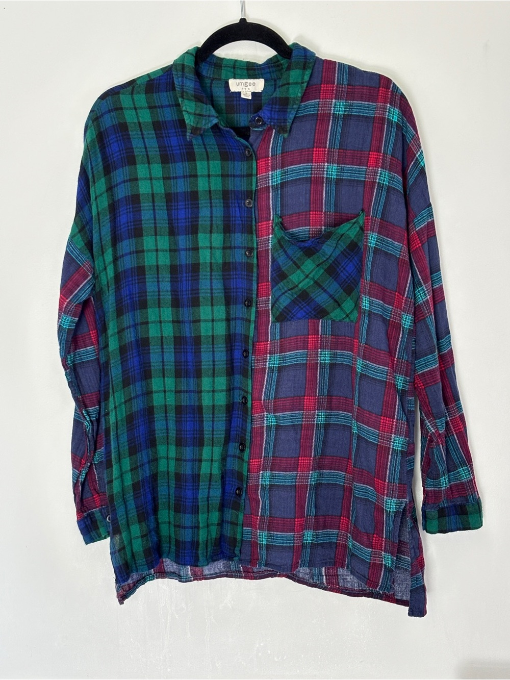 Umgee Mixed Plaid Button Shirt Oversized Small Fit Medium/Large Boho Western